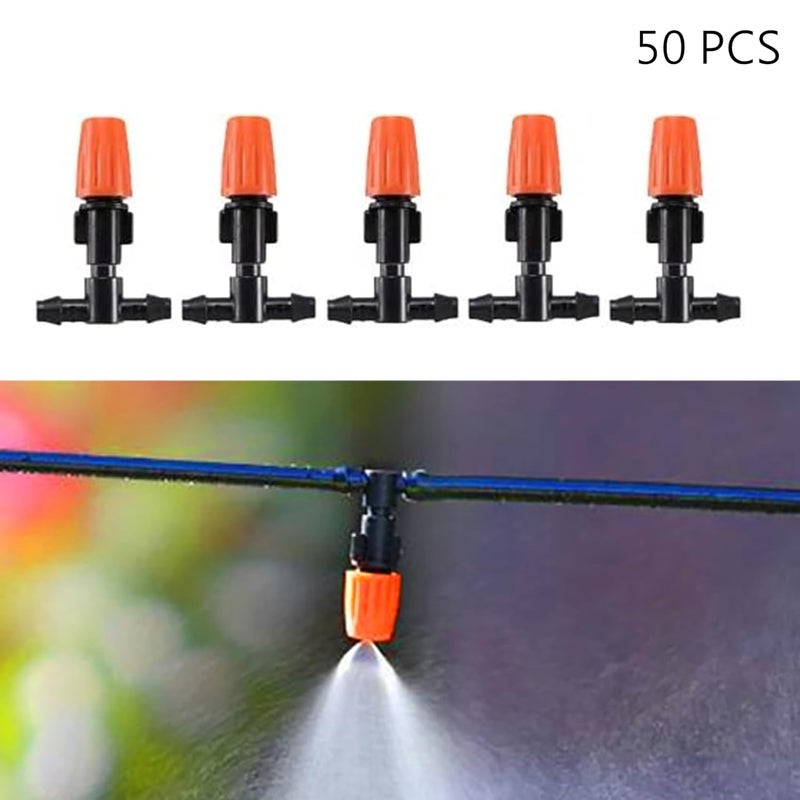PRUNkuar Three-Way Atomizing Nozzle 1/4 Inch, 50 Pcs Adjustable Micro Spray Emitters, Drip Irrigation Parts Accessories for Patio Lawn Greenhouse Vegetable Irrigation Supplies - Image 2